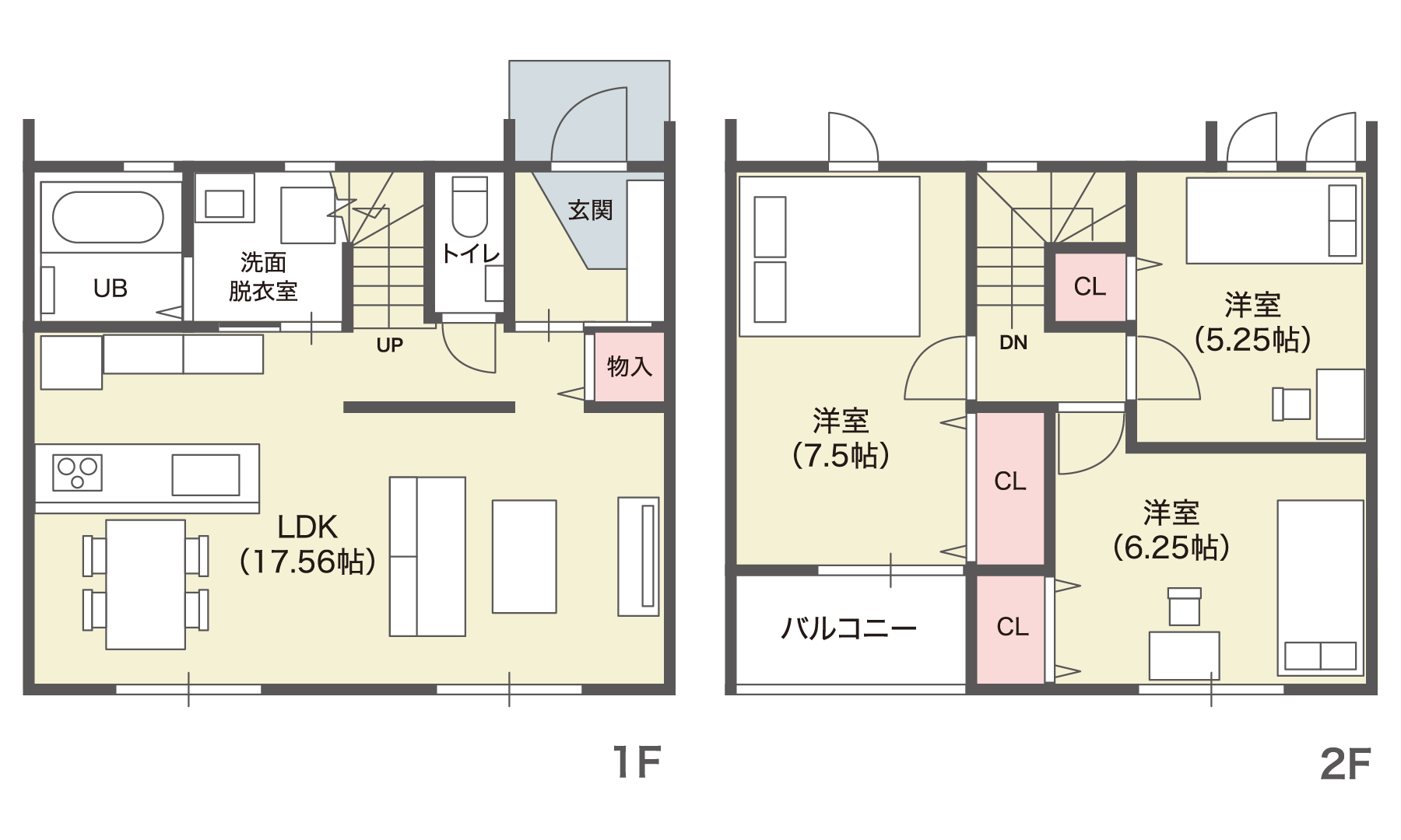 南面に2か所大きな窓があり明るいLDK。主寝室が広々とした間取り。